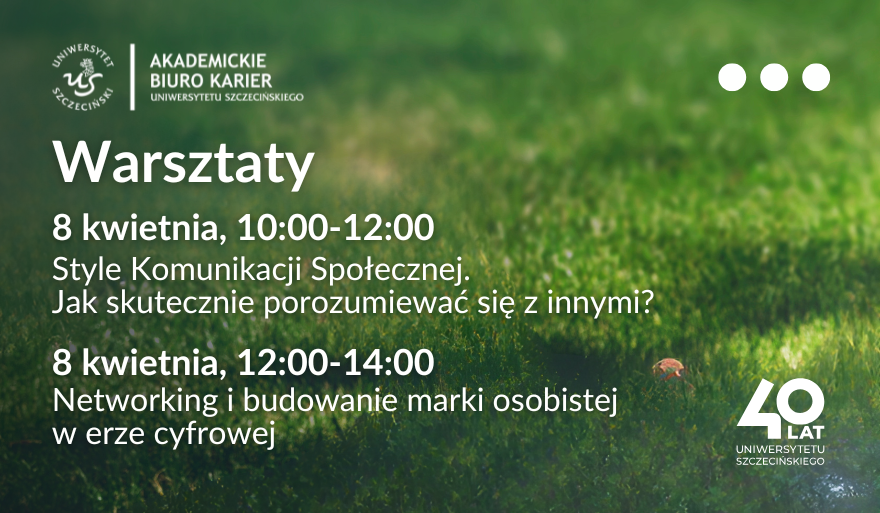Plakat nt. warsztatów odbywających się podczas Giełdy Pracy w dniu 8 kwietnia 2025r.